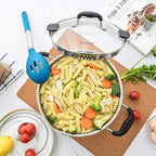 Rorence Stainless Steel Stock Pot with Lid: 6 Quart Stockpot Pasta Pot with Two Side Spouts, capsule Bottom, Strainer Glass Lid