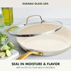 GreenPan Swift 12" Ceramic Nonstick Frying Pan Skillet with Lid, PFAS & PFOA-Free Healthy Cooking, Gold Stainless Steel Handle, Versatile Cooking Essentials, Dishwasher & Oven Safe, Cream
