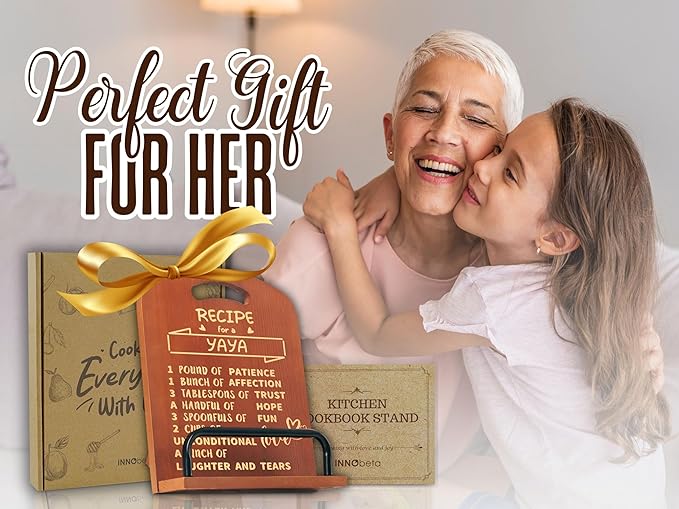 InnoBeta Yaya Gifts for Women, Cookbook Stand for Kitchen Counter, Perfect Gifts for Yaya on Birthday, Adjustable Tablet Recipe Book Holder, Unique Kitchen & Home Decor