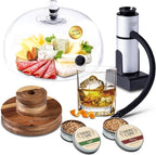 Food and Drink Smoker Kit with Smoke Gun, 8" Smoking Cloche Glass Dome, Acacia Cocktail Smoke Top and Wood Chips (Apple & Cherry) - Whiskey Smoker Kit - Gifts for Men