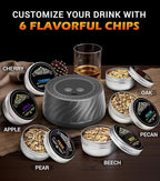 Whiskey Smoker Kit with Built-in Lighter, Electric Cocktail Smoker Kits with 6 Wood Chips Old Fashioned Bourbon Drinking Smoking Kit Gifts for Dad Husband Men Father, No Butane Needed, Black