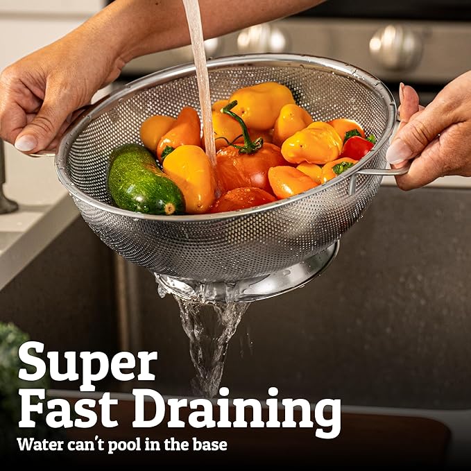 PriorityChef Premium Stainless Steel Colander for Kitchen, Durable Rice and Pasta Strainer with Handle, Rust-Resistant & Dishwasher Safe, 3 Qt