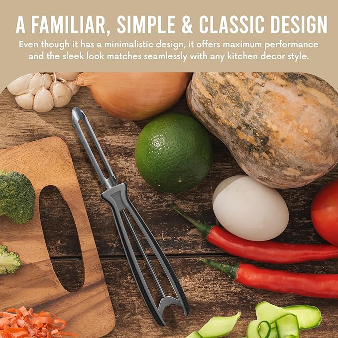 Linden Sweden Soft Grip Peeler - Gray | Rust Resistant Vegetable Peeler with Ergonomic Handle for Safety and Control | Dishwasher Safe Potato Peelers For Kitchen Made In Sweden | 9"L x 2.5"W | 6.5”