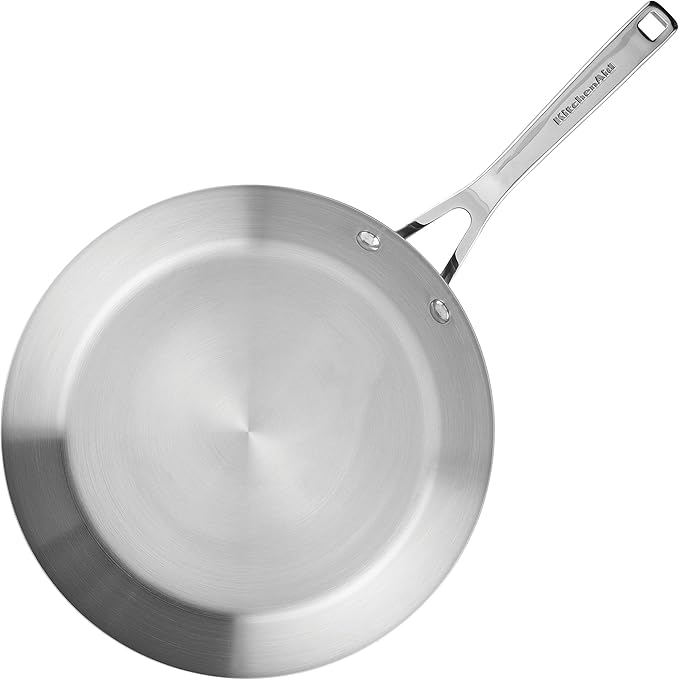 KitchenAid 3-Ply Base Brushed Stainless Steel Induction Pots and Pans Set with Nonstick Round Grill Pan and Lids, Dishwasher Safe, 10 Piece Cookware Set, Brushed Stainless Steel