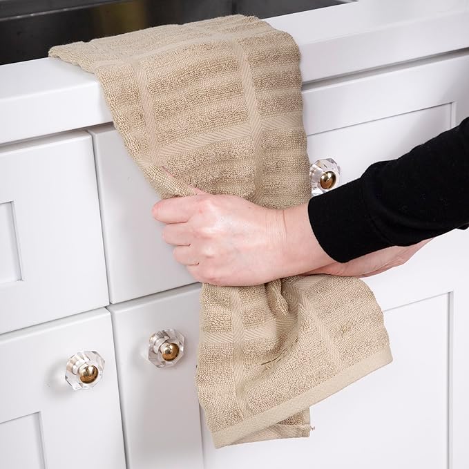 All-Clad Solid & Coordinate Kitchen Towels: Highly Absorbent, Super Soft Long Lasting 100% Cotton, 17" x 30" Tea Towels for Cleaning & Drying Dishes, Pans, Glassware, Countertops, 4-Pack, Cappuccino