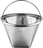 Reusable #4 Cone Shape Coffee Filter Permanent 6-10 Cup Stainless Steel Coffee Filter for Cuisinart Maker Ninja Coffee Bar Brewer -BPA Free