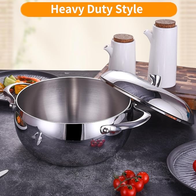 DELARLO Tri-Ply Stainless Steel 5 Quart Dutch Oven With Lid,Induction Braiser Pan Rondeau Pot Dishwasher-Safe Compatible With All Cooktops Up to 500℉