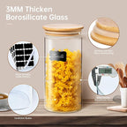 45oz - 3 Pack Glass Jars with Bamboo Lids, Glass Pantry Storage Containers with Airtight Lids, Round Air Tigh Food Storage Canisters for Cereal, Pasta, Flour, Sugar, Rice, Best for Kitchen Organizer
