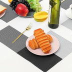 Leetaltree Gray with White Grid Pattern Placemats Set of 6 - Heat Resistant Non-Slip Place mats for Dining Table, Washable Durable PVC Vinyl Woven Table Mats（Grey Grid, 6）