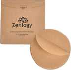 Zenlogy 10 Inch Parchment Paper Rounds (100 Sheets) - Unbleached, Pre-cut, High Heat, Round Liners - Fits 10 inch Round Cake Pans, Pizza Pans, and Air Fryer