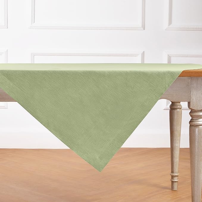 Solino Home Linen Cloth Tablecloth 52 x 52 Inch - 100% Pure Linen Chambray Olive Square Tablecloth - Athena, Machine Washable Table Throw for Summer, Fall, Autumn