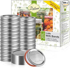 Dalzom® 144Pcs Canning Lids with Rings Wide Mouth, Premium Mason Jar Lids with Rings for Ball, Kerr Jars - Food Grade Material, 100% Fit & Airtight for Wide Mouth Mason Jars