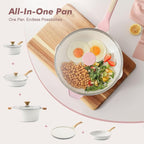 SENSARTE Nonstick Skillet with Lid 12-inch, 5QT Ceramic Deep Frying Pan, Non Toxic Saute Pan with Lid, Stay-cool Handle, Healthy Cooking Pot, Induction Compatible, Sakura Pink