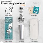 Insulated Cocktail Shaker Set | Double Wall Stainless Steel | Martini Shaker for Home Bar Bartending | Built-in Drink Measurement System & Strainer, Travel Bag, 35 Recipes | Gift Set (Silver)