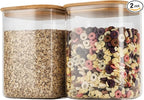 122oz Airtight Glass Square Storage Canister with Bamboo Lid Set of 2(3600ml*2) Large Storage Container Gallon Glass Jars, for Sugar, Flour, and Coffee bean (with Black Lable)