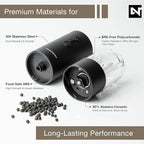 Electric Salt and Pepper Grinder Set USB-C Rechargeable, Dual-Speed Automatic Salt and Pepper Mills with Adjustable Grind Levels, Ceramic Burr, LED Light, Refillable, (Carbon Black)