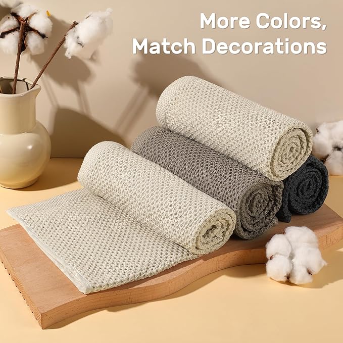 Large Kitchen Hand Towels,6 Pack Cotton Waffle Weave Dish Towel for Drying, Cleaning Cloth for Kitchen Dishes - Extra Absorbent and Soft - 16 x 28 inch (Cream+Bluegray+Brown-6 Pack)