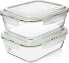 Razab 10 Cups/ 80 Oz 4 Pc (Set of 2) Glass Food Storage Containers with Airtight Locking Lids-For Storing & Serving Food. BPA Free & Leak Proof - Microwave, Dishwasher, Fridge, Freezer and Oven Safe