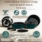 Moss & Stone Aluminum Pots And Pans Set Nonstick, Removable Handle Cookware, Stackable , Dishwasher Safe, Induction Camping Cookware Set. (10 Pieces Blue)