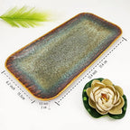 Ceramic Dinner Plates Dish Set, Set of 4, Microwave Oven and Dishwasher Safe,Scratch Resistant, Dinnerware Kitchen Porcelain Serving Dishes Brown glaze change, 12.4 Inch Rectangle plate