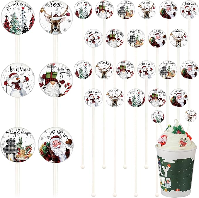 Meanplan 60pcs Christmas Swizzle Sticks Christmas Cocktail Stirrers Plastic Stir Sticks Xmas Santa Claus Snowman Decorations for Birthday Party Coffee Shop Supplies Favors Gifts(Snowman)