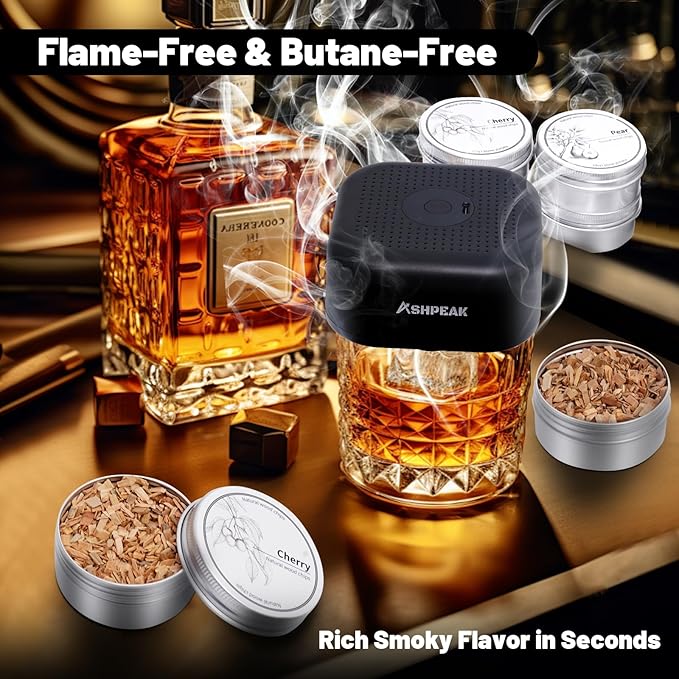 Electric Whiskey Smoker Kit - 12pcs Wood Chips, Cocktail Smoker Kit – Bourbon, Drink Smoker for Old Fashioned Smoker Gift for Men, Birthday, Anniversary, Husband, Boyfriend, Whisky Accessories
