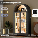 Arch Storage Cabinet with Tempered Glass Door, 71” Arched Display Floor Cabinet, 5 Tier Farmhouse Buffet with Storage for Dining Room, Living Room, Home Office or Kitchen(Black)