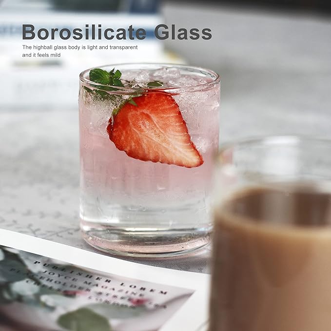 Thin Drinking Glasses Set of 4,15oz Cocktail Glass Set,Low ball Glasses for Water,Juice,Milk,Cocktails, Beer and More, Elegant Bar Glassware,Lead-Free whiskey Glasses,Glass Drink Tumblers (15 OZ)