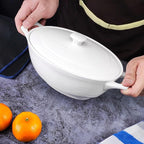 9" x 6.5" Oval Casserole Dish with Lids,1.9 Quart French White Ceramic Serving Soup Tureens, Baking Dish with Handle 12.1 IN, for Casseroles, Lasagna Cookware Set, Microwave, Oven Safe