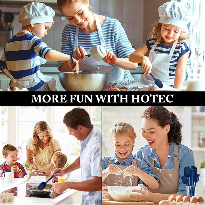 HOTEC 600℉ Heat Resistant BPA-Free Silicone Rubber Spatula Set, Kitchen Cooking Spatulas, Baking, Mixing, for Non Stick Cookware, Dishwasher Safe, Classic Blue Set of 5