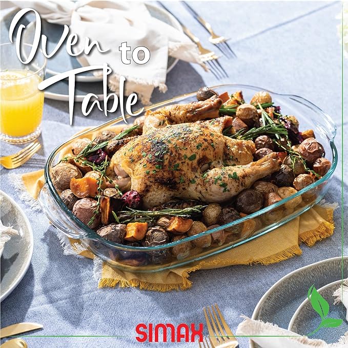 Simax Casserole Dish For Oven, 8 Quart Glass Baking Dish With High Lid Set, Microwave, Oven, and Dishwasher Safe Cookware, Borosilicate Glassware, Large Baking Dish