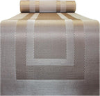 PIGCHCY Placemats with Matching Table Runner,Heat Resistant Vinyl Woven Washable Table mats Sets (6 Placemats+1 Table Runner,Champagne)