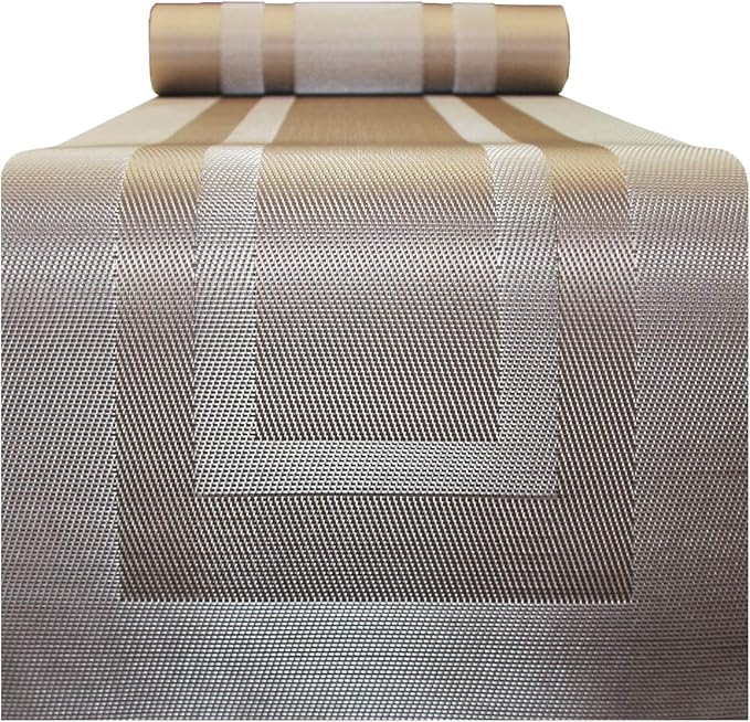 PIGCHCY Placemats with Matching Table Runner,Heat Resistant Vinyl Woven Washable Table mats Sets (6 Placemats+1 Table Runner,Champagne)