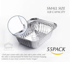 Spare Essentials 55 Pack - Small Foil Pans with Lids - To Go Food Containers with Lids 1lb Mini Aluminum Pans Freezer Safe Foil Take out Trays Heat proof Aluminum Meal Prep Containers 5.5x4.5x1.9 in