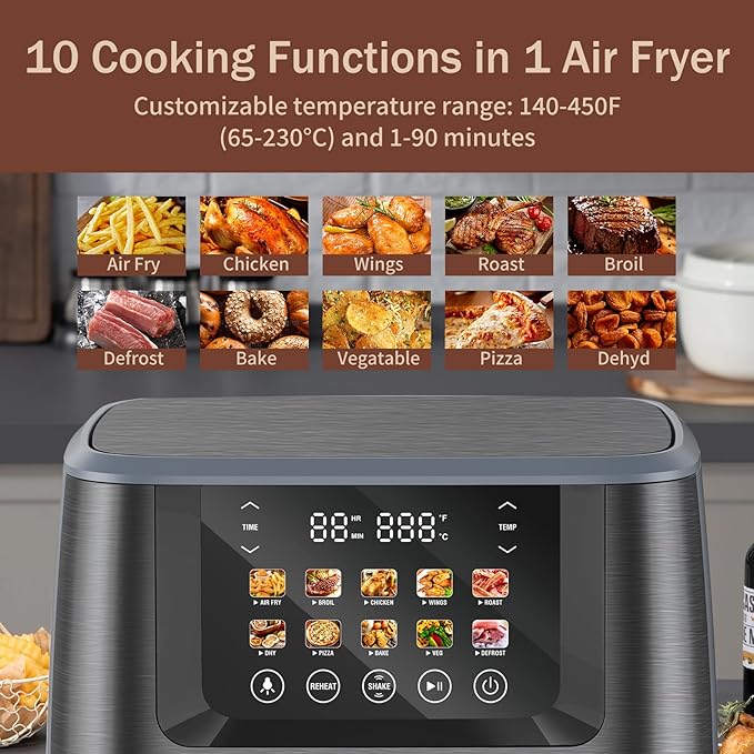 SEEDEEM Max XL Air Fryer 8QT, 10-in-1 Digital Air Fryer Oven with Color Touchscreen & Viewing Window, Toaster Oven Combo for Broil, Roast, Dehydrate, Bake – Gary