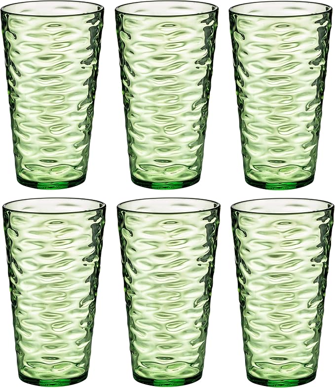 20-ounce Plastic Tumblers, Acrylic Drinking Glasses High-Balls, set of 6 Green Reusable Plastic Cups, Stackable, BPA-Free, Shatter-Proof, Dishwasher-Safe