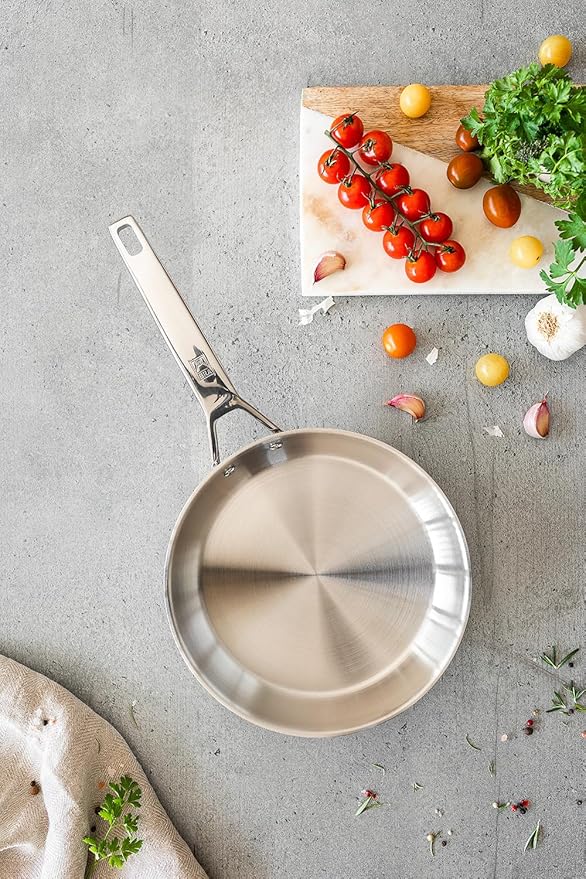 BRA COOKWARE Signature 2 Frying Pan Set | 8 + 10.2 inches Professional Skillet | Stainless Steel Frypan | All Stovetop Compatible Skillet | PFOA Free | w/o Non-Stick Coating | Polished Finish