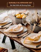 EUIRIO 30 Pieces Royal Silverware Set for 6, Retro Gorgeous Black Flatware Set, Premium Stainless Steel Vintage Cutlery Set with Forks Spoons and Knives, Dishwasher Safe