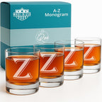 Monogrammed Gifts for Men - 4PC 11 Oz Custom Whiskey Glasses (Z-Monogram) - Engraved Whiskey Glasses - Personalized Whiskey Glasses - Unique Bourbon Glasses - Personalized Glass Gifts for Dad