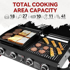 Royal Gourmet GD4002TP 4 Burner Propane Gas Grill and Griddle Combo with Hood, 2-in-1 Portable Grill Griddle Combo with 40,000 BTUs Output for Camping, Tailgating, Backyard, Black