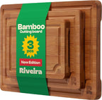 Riveira Brown Bamboo Wood Cutting Board – Versatile And Durable: Set Of 3 Pcs Rectangular Wooden Cutting Board – Natural Wooden Cutting Boards For Kitchen Set – Complete Bamboo Wooden Chopping Board