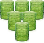 18PCS Hobnail Plastic Drinking Glasses - 14Oz Beaded Glasses Drinkware Set Disposable - Green Vintage Plastic Bubble Glassware for Beer, Juice, Cocktail, Whiskey, Milk and Various Mixed Drinks