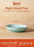 Sweese Pasta Bowls Set of 6, 30 Ounce Ceramic Salad Plates for Dishwasher & Microwave Safe - Solid Salad Bowls, Soup Bowls - Deep Plates Lipped Edges, Oven Safe Porcelain Plates Serving Bowls