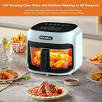 BOSWELL Glass Air Fryer, 7.6QT with Transparent Fry Bowl, Circulating Heating, Temperature Control, Stainless Steel Air Fryer Roast, Dishwasher Safe (Green)