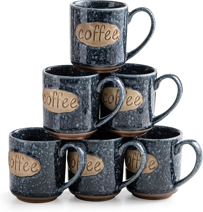 LYEOBOH Espresso Cups, Coffee Cups, Tea Cup, Coffee Cups Ceramic Set of 6, Cute Mini Cups 3 OZ, Microwave Dishwasher Safe, Ceramic Mug, Espresso Shot, Great for Coffee Bar Decor & Drinks, Blue
