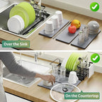 YIGII Dish Drying Rack with 3 X Diatomite Dish Mat- Expandable Dish Drainer for Kitchen in Sink/Countertop Dry Rack, Fast Drying Stone Mat, Dish Rack with Utensil Holder, 5.4”W x 12.1”-18.9”L