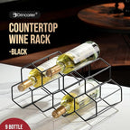 Countertop Wine Rack - 9 Bottle Freestanding Modern Black Metal Small - 2 Tier Tabletop Wine Holder Stand for Cabinet, Pantry - Wine Racks Countertop - No Assembly Required