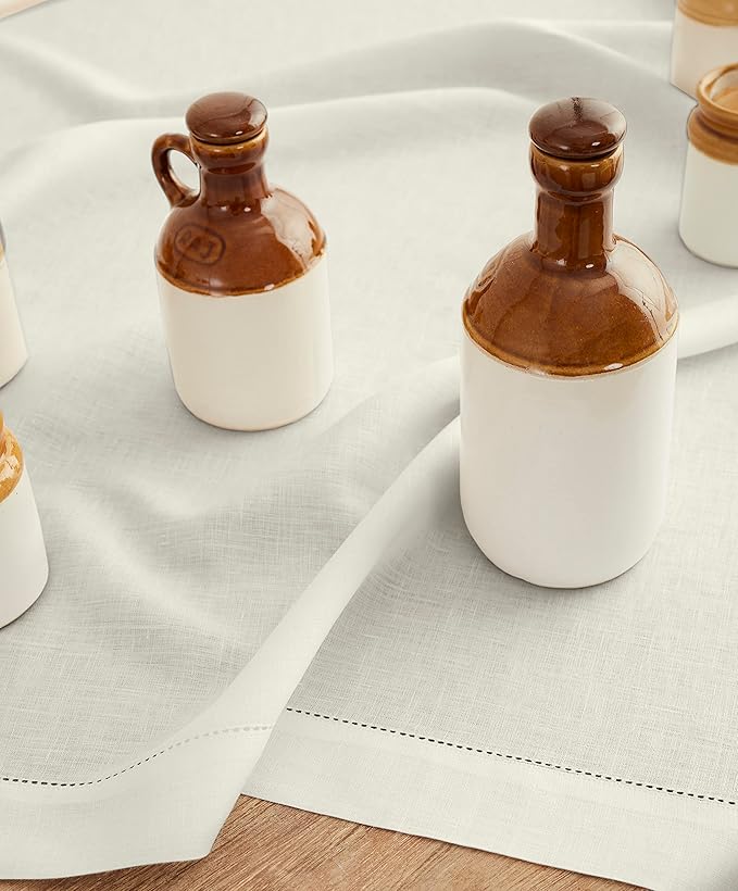 Solino Home Ivory Linen Tablecloth 52 x 52 Inch - 100% Pure Linen Square Table Throw - Classic Hemstitch, Machine Washable Table Cloth for Summer, Fall, Autumn