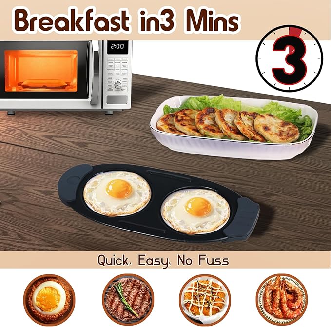 Quick-Heat Microwave Egg Cooker and 33 OZ Microwave Grill Combo | 2-Piece Breakfast Maker Set for Grilling, Frying, Crisping Meat, Bacon, Pancakes & Veggies | Dishwasher Safe & Non-Stick for Kitchen RV, Dorm, Office(Orange)