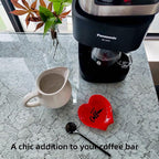 Heart-shaped Coffee Spoon Rest, Mini Coffee Spoon Holder, Small Ceramic Spoon Rest for Coffee Stirrers, Teaspoon, Bar Spoon, Coffee Bar Accessories, Coffee Station (Red+black spoon)